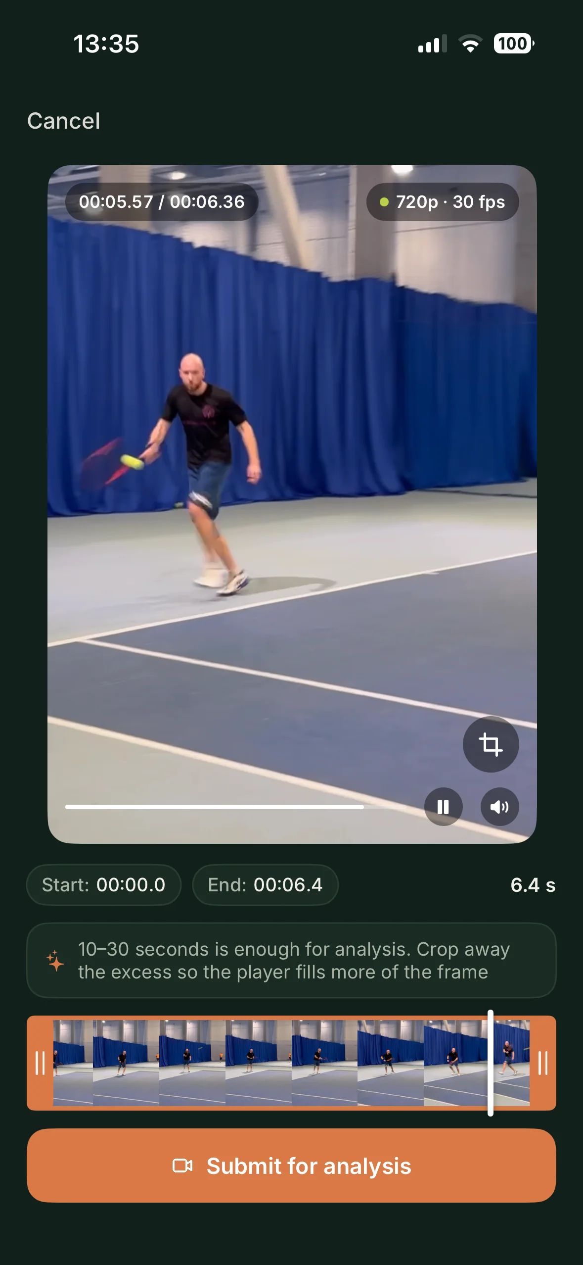 Video upload in AdvantAce: trimming the clip and sending it for review